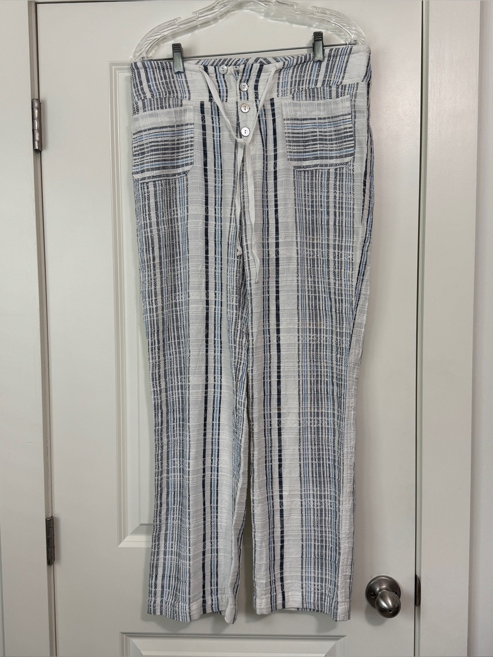 Sundance Small Gigi 100% Cotton Pants Blue & White Textured Stripe